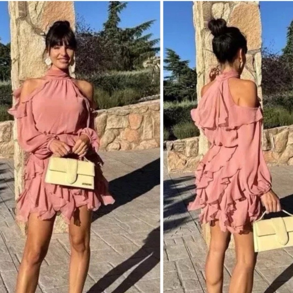 Zara Blush Pink Ruffle Mini Dress